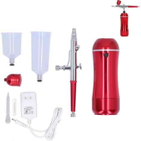 Kit de peinture à air portable rechargeable sans fil rouge – Pistolet aérographe mini électrique avec batterie intégrée 100-240V (prise US) (1/5)
