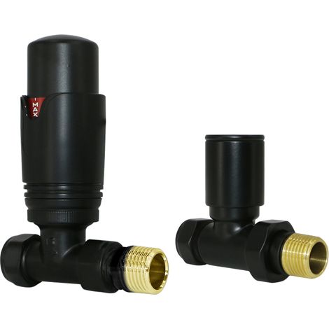 Designer Valves Black Straight 15mm x 1/2" Thermostatic Radiator Twin Pack (1/4)