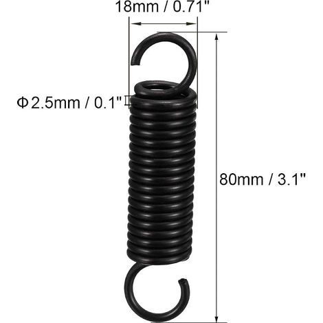 sourcing map Tension Spring Tension Spring Extension Springs 2.5mm Wire Dia, 18mm OD, 80mm Free Length Spring Steel Small Double Hook (1/2)