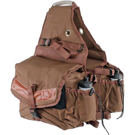 Marron foncé - Sacoche arrière en nylon rembourré avec poches et garniture en cuir