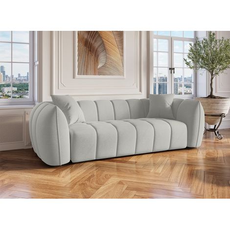 Deco In Paris – Canapé droit 3 places en tissu gris – Largeur 227 cm – Assise moelleuse en mousse – Design élégant pour salon (1/5)