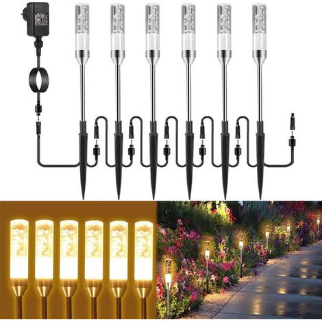 Illuminazione da giardino, lampada da giardino con picchetto e cavo, luce esterna con spina, illuminazione esterna a LED 12V, 570lm, bianco caldo, impermeabile IP65 (1/5)
