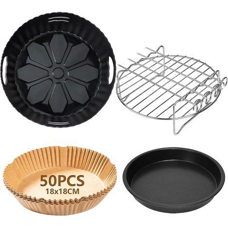 4PCS 19CM Accessoires Air Fryer Compatible pour 2000-Serie 4,2L (NA229/00), 3,8L AF100EU, Réutilisable Moule Silicone Air Fryer, Plateau à pizza, Grille, Papier Cuisson Air Fryer (1/5)