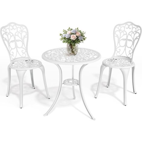 Ensemble de Table et Chaise pour Jardin, Salon de Jardin Exterieur en Aluminium, Set de Bistrot avec Trou pour Parasol, Ensemble 2 Chaises et 1 Table Ronde, Style Vintage, pour Terasse, Jardin (1/5)