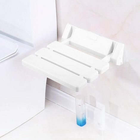 Asiento de Ducha Abatible Silla de Ducha de Montaje en Pared Ayuda para Ducha Taburete de Baño Plegable Capacidad de Carga hasta 130kg Espacio de Reserva Blanco (1/3)