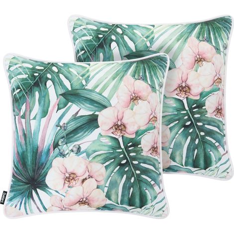 Gartenkissen 2er Set ALLAMANDA Pflanzenmuster 45 x 45 cm Grün (1/5)