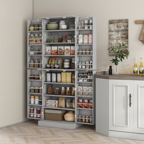 Armoire Cuisine Buffet Moderne, Rangement, 60x35x166 cm, Gris, Structure Robuste (1/5)