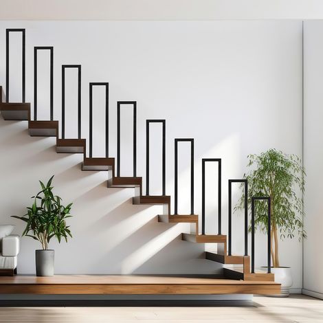Randaco Barandilla de escalera negra de 75 cm en forma de U con pasamanos de hierro, barandilla de hierro para interior y exterior, universal