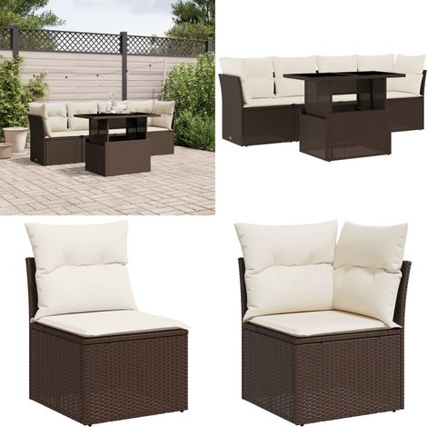 5-tlg. Garten-Sofagarnitur mit Kissen Braun Poly Rattan - Gartensortiment - Outdoor Möbel - Gartenlounge - Rattan Sofa - Lounge Set - Home & Living (1/5)