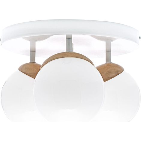 Plafonnier Milagro Sfera 3xE14 verre blanc bois Ø35cm (1/4)