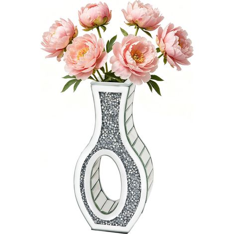 Crushed Diamond Mirrored Vase 12" Bottle Shaped Silver Sparkle Decor Centerpiece (1/5)