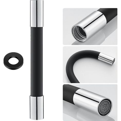 Bec de robinet à 360° avec rallonge de 50 cm et joint, noir, bec principal anti-éclaboussures, WC, balcon, salle de bain (1/5)