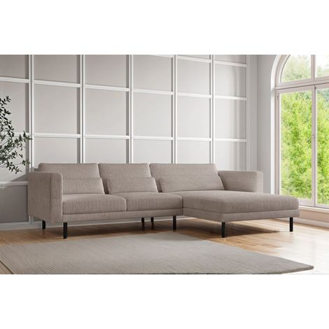 Ecksofa Designersofa AGADA in Stoff Poso Beige Ottomane Rechts (1/2)