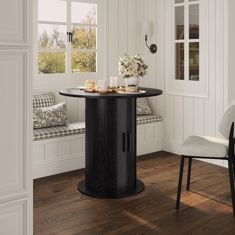 Table à Manger Ronde 80 cm avec Rangement Caché Coulissant, Table de Cuisine Gain de Place pour 2-4 Personnes, noir (1/5)
