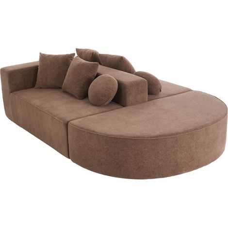 Sofá modular esquinero marrón de tela con relleno de espuma, 263 x 171 x 66 cm (1/5)