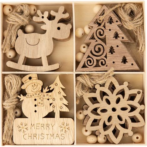 Set of 20 Christmas Wooden Pendants - Christmas Decoration - Christmas Decoration - Wood Color (1/5)