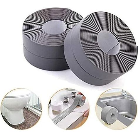 Ruban d'étanchéité auto-adhésif anti-moisissure/étanche, ruban d'étanchéité PE pour salle de bain/cuisine/toilette/coin de mur-gris (lot de 2) (1/5)