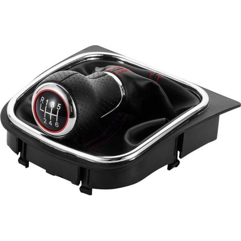 Ce kit comprend un cache-poussière pour le pommeau de levier de vitesses d'une Volkswagen Jetta ou Golf, avec un cache-poussière fileté noir et un pommeau de levier de vitesses fileté noir à 6 rapport