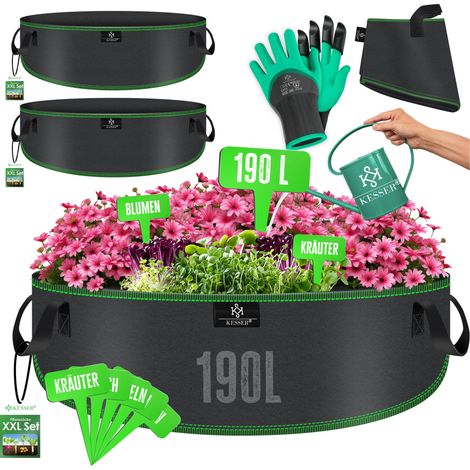 KESSER® Sacco da coltivazione 190 Litri - 2 in tessuto con etichette, finestra e manici – perfetto per verdure, fiori e frutta - Nero