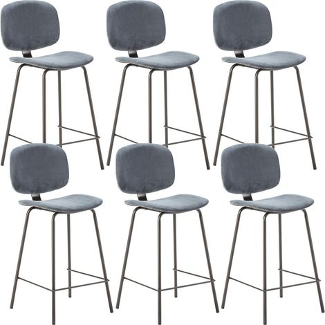 GARY - Lot de 6 Tabourets en Velours Côtelé Bleu Piétement Métal Noir (1/5)