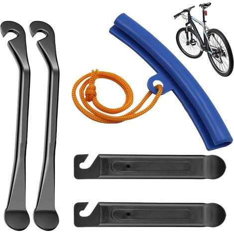 5-teiliges Fahrradreifenheber-Set, Metallreifenheber, Felgenschutz, Reifenwechselset, Mountainbike-Heber, Fahrradreifenheber-Set für Auto, Motorrad, Fahrrad, Roller (Schwarz) (1/5)