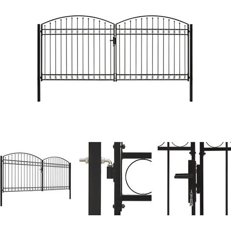 Zauntor Doppelflügel Gewölbte Spitze Stahl 400 x 200 cm Schwarz (1/5)