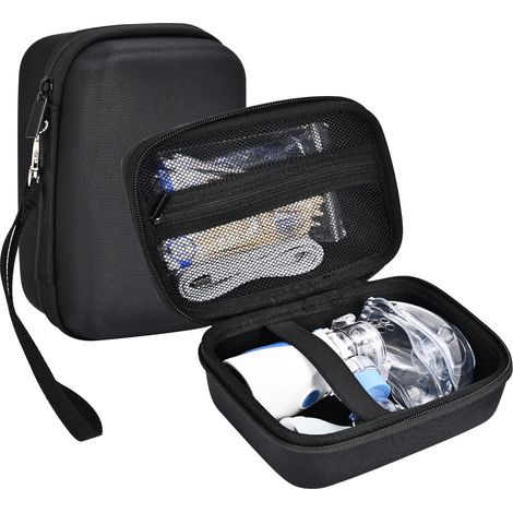 Custodia per inalatore portatile, custodia rigida in EVA per inalatore nebulizzatore, custodia da viaggio per inalatore per asma e distanziatore, custodia protettiva antiurto per inalatore - Nero
