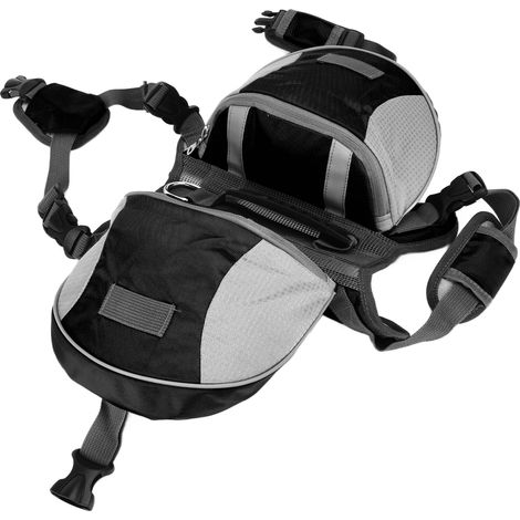 Sac de selle pour chien Nylon imperméable Réfléchissant Poches réglables Noir Taille M pour randonnée camping (1/4)
