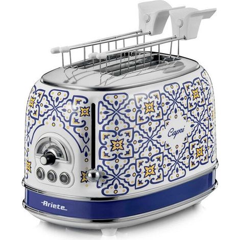 Ariete 155-0C Capri Tostapane 2 Fette 815W 6 Livelli di Doratura Vassoio Raccogli Briciole Funzione Defrost colore Bianco e Blu (1/4)
