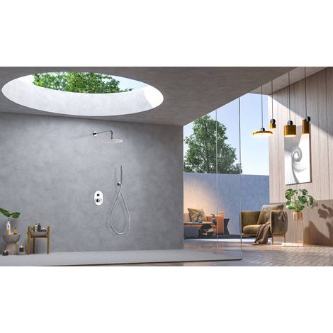 Ensemble de douche encastré avec mitigeur  Modèle VESUBIO  Couleur Or rose  Finition en Or rose brossé [IMEX®] (1/5)