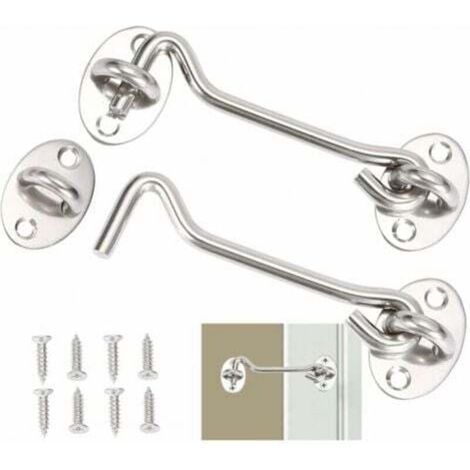 2-teiliger Kabinenhaken, Türverschlusshaken, Türhaken mit Schloss aus silberfarbenem Edelstahl, inklusive Befestigungsschrauben, für Fenster, Scheunentore, Schuppentüren, Garagentore (10 cm)