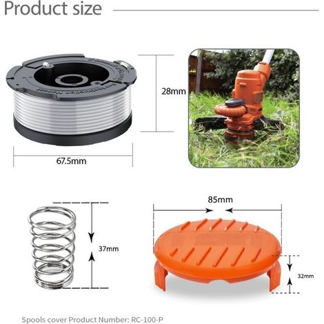 Bobine Fil Coupe Bordure Compatible avec Black+Decker A6481 A6485 AF-100 AF-100-3ZP,Convient pour ST5530-GB GLC3630L20-GB STC1820PC-GB BESTA530-GB BESTA525-GB(6 Bobine+2 Couvercle+2 Ressort)