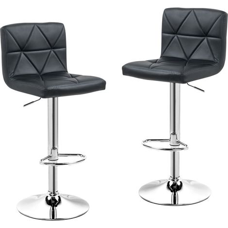 Hobag – Lot de 2 tabourets de bar noir – Hauteur d'assise réglable 64-85cm – Structure en métal chromé – Assise en polyuréthane confortable