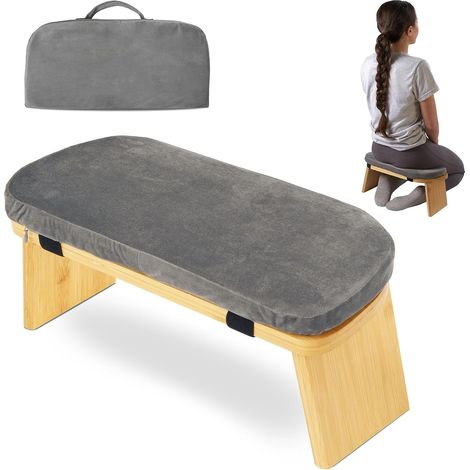 Banc de méditation pliable en bambou - avec coussins moelleux et sac de transport - banc de prière portable - idéal pour la méditation - banc de prière confortable - favorise la concentration (1/4)
