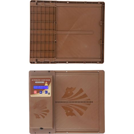 Porte de poulailler automatique USB 3 en 1 avec capteur de lumière, télécommande et minuterie, ouverture horizontale, marron (1/5)