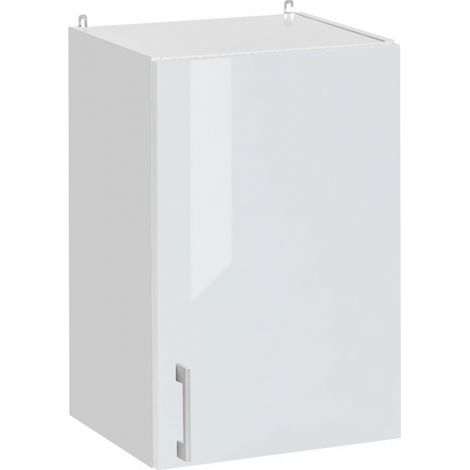 Cuisineandcie – Meuble haut de cuisine blanc brillant 1 porte L 40 cm – Charnières réglables – Amortisseurs pour fermeture automatique – Façade brillante
