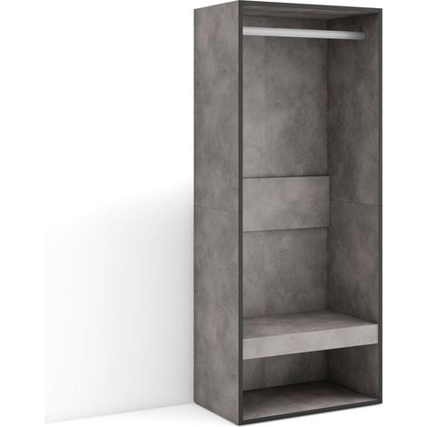 Skraut Home - Armadio Aperto, Appendiabiti con ripiani, 60x145x35 cm, Camera da letto, stanza, Vestiti, scarpe, Stile moderno, Grigio Cemento (1/5)
