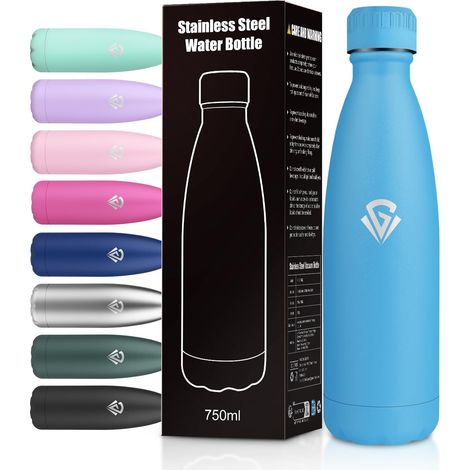 Gourde Inox 750ml, Bouteille Isotherme Réutilisable, sans BPA, Gourde Sport Double Paroi, Étanche, Bouteille D'eau pour Sport, Yoga, Camping, Outdoor (1/5)