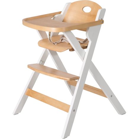 Chaise haute pliable - ROBA - FOLD UP SMART - Plateau repas + harnais de sécurité - Bois / Blanc (1/5)