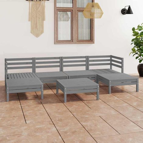 vidaXL Juego de muebles de jardín 7 piezas madera maciza de pino gris (1/4)