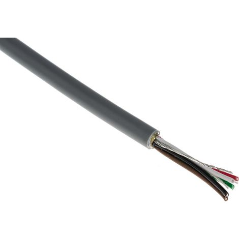 Câble multiconducteur Blindé RS PRO 300 V, 5 x 0,22 mm², 24 AWG, gaine Chlorure de polyvinyle PVC Gris, , 500m ( Prix pour Bobine de 500 Mètres ) (1/3)