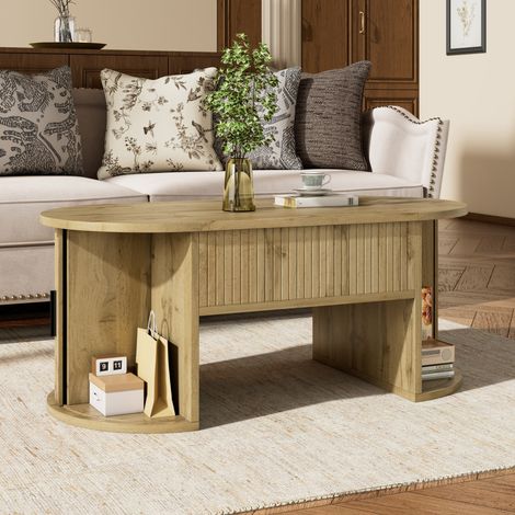 Table basse moderne réglable en hauteur pour salon, rangement caché et étagères ouvertes, portes coulissantes, idéal petits espaces et bureau à domicile (1/5)