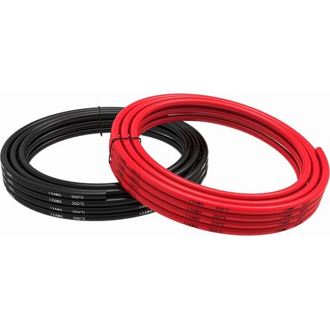 Fil de silicone de calibre 12 10 mètres [5 m en noir et 5 m en rouge] Un câble électrique de calibre 12 AWG raccordé par câble (1/5)