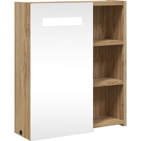 Armoire de salle de bain à miroir avec LED chêne 45x13x52 cm (1/5)