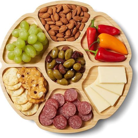 Boîte de Stockage de Nourriture, Plateau de Stockage de Noix en Bois, avec 7 grilles de Salle à Manger, for Fruits, Noix, Bonbons, craquelins, Chips (1/4)