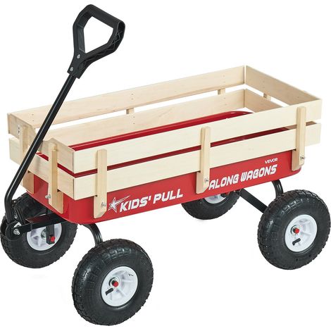 Structure Bois et Métal Chariot à Tirer Charge 150kg Roues Pneumatiques Tout-Terrain pour Jardin Camping Plage Rouge (1/5)
