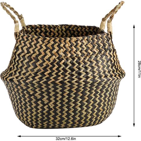 Panier de rangement pliable fait main (panier à linge pliable en osier, rotin, algues, grand pot de fleurs) (1/4)