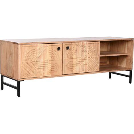 Meuble TV élégance acacia et notes métalliques - Marron acacia avec détails noirs (1/5)