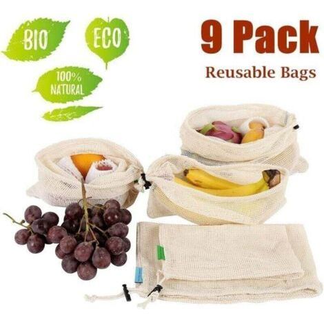 Of 9 Cotton Cotton for Reusable Replacement Vegetables, XU, Fruit and Vegetable Bags, XU, Reusable Fabric Bag - (3 L, 3 M, 3 S) - (1/4)