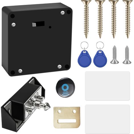 NFC Smart Cabinet Lock: Includes two key fobs and two RFID cards. Concealed design requires no drilling. Suitable for drawers, storage cabinets and industrial environments. (1/5)